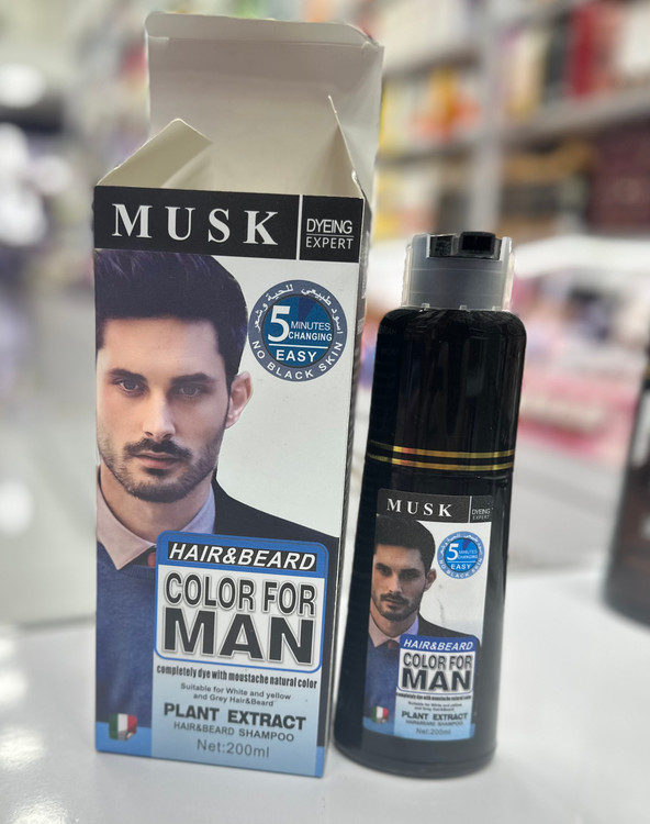شامپو رنگ گیاهی مشکی طبیعی اقایانمارک موسک فقط در 5دقیقه200میل